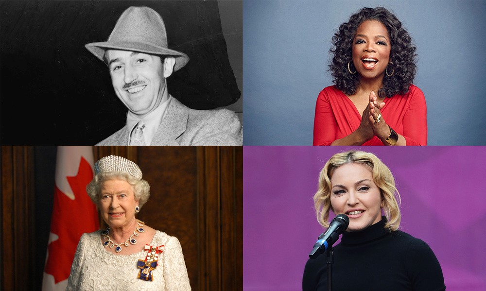 Walt Disney, Oprah Winfrey, Queen Elizabeth II, Madonna